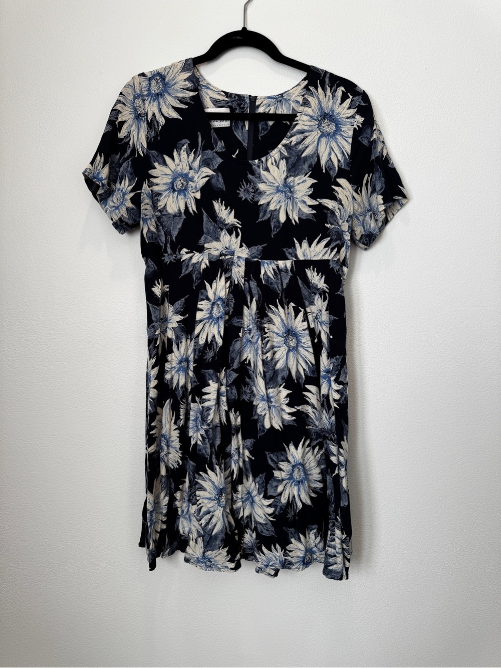 Byer California Navy Dress with Blue and Cream Floral Print